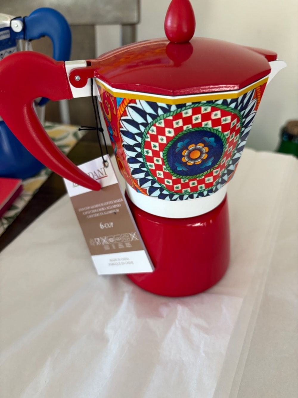 Brandani Italian Style Espresso/coffee/Moka Pot 6 Cup Red Carriage Design - Picture 5 of 9
